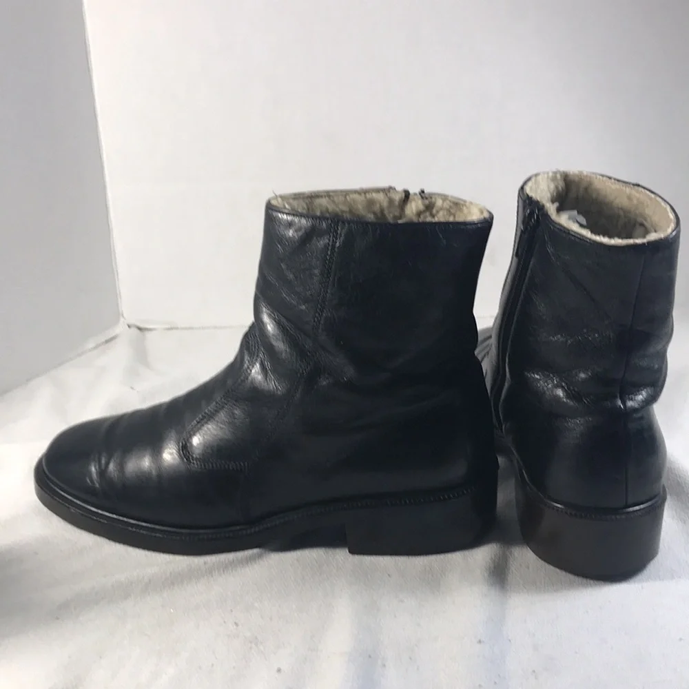 Metzeler Men’s Vintage Black Leather Side Zip Fur Lined Ankle Boots Size 8